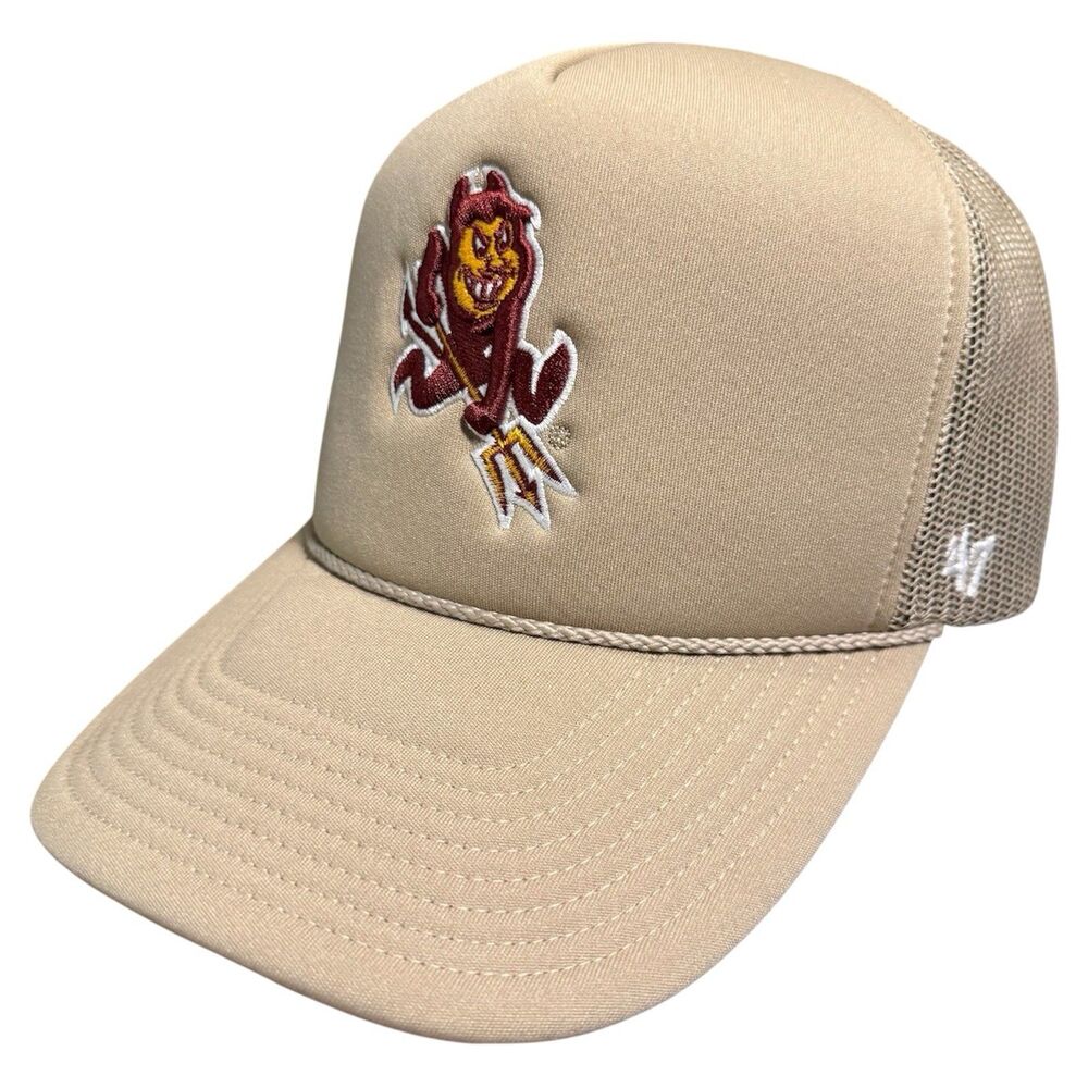 Arizona State Sun Devils Foam Front Mesh Trucker Snapback Hat 47 Brand Khaki ASU